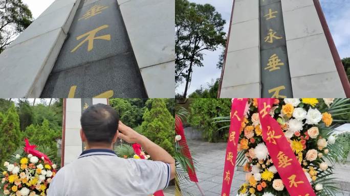 一位退伍老兵给革命烈士献花老战友整理花圈