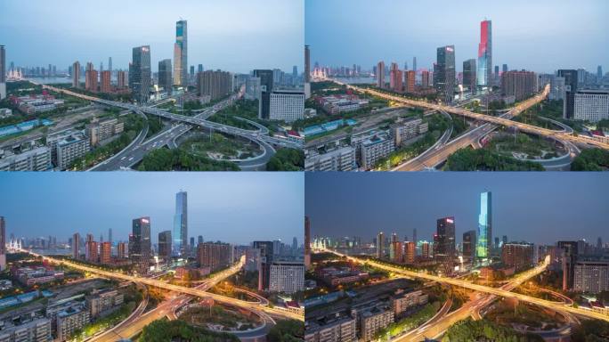 武汉黄埔立交城市夜景车流日转夜延时