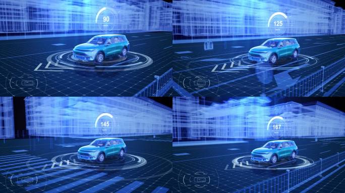 科技新能源汽车hud线框城市