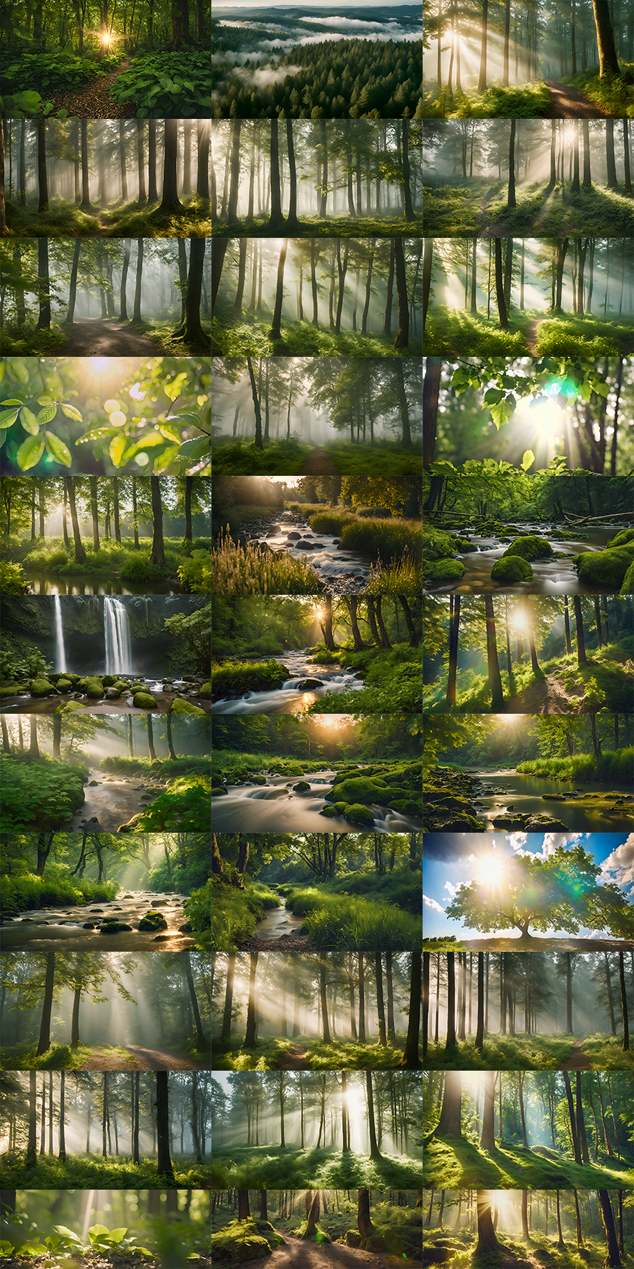 丁达尔光线阳光树林绿色森林小溪