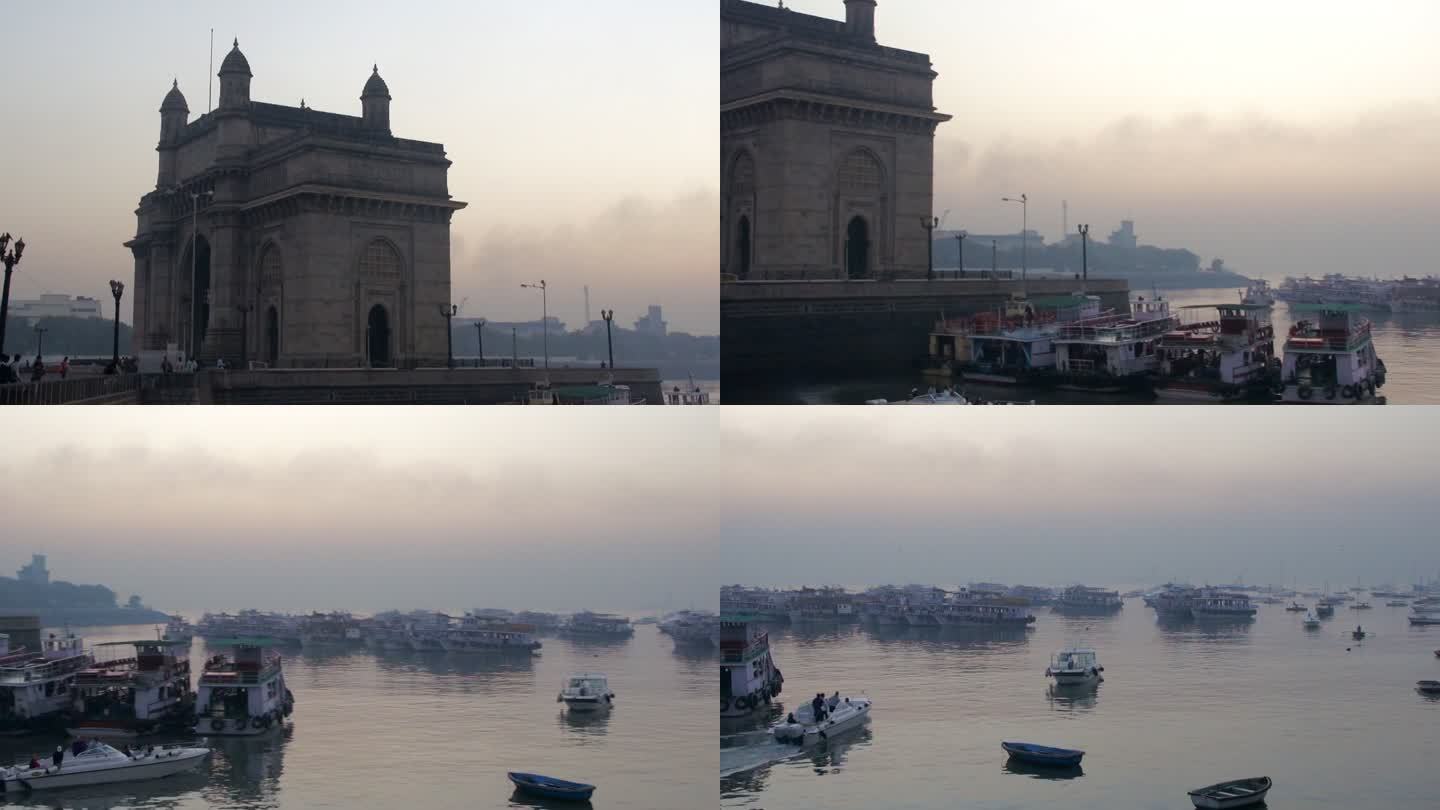 侧面视图的印度门户和港口，孟买，马哈拉施特拉邦，印度