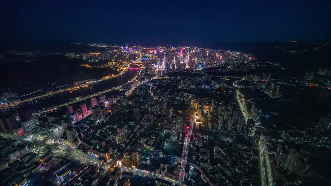 甘肃省兰州城市大景夜景航拍