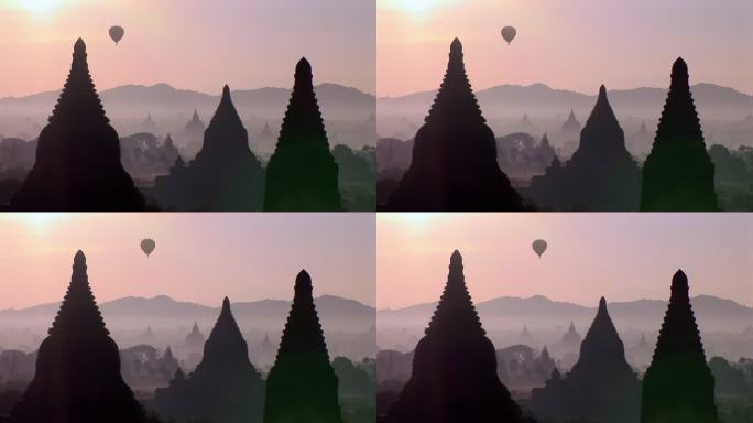 缅甸蒲甘放飞气球