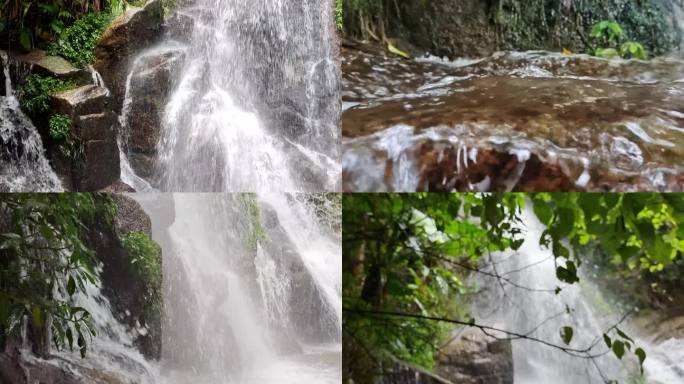 高山泉水溪水流水瀑布泉水飞流直下清泉