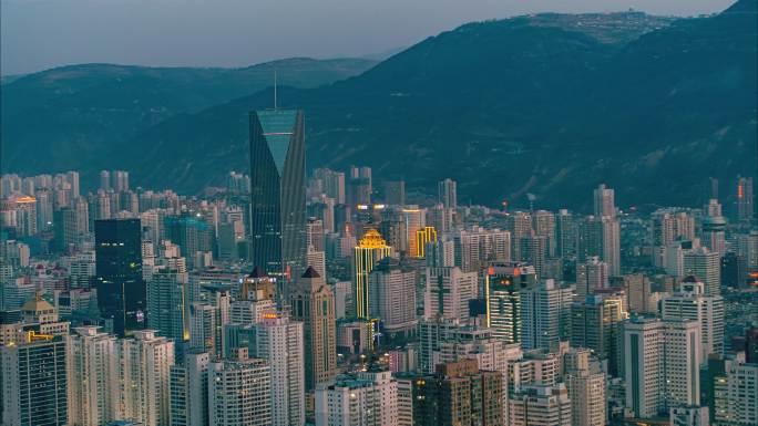 甘肃省兰州城市蓝调夜景航拍