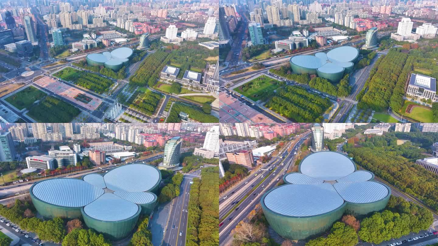 上海东方艺术中心浦东新区航拍城市地标建筑