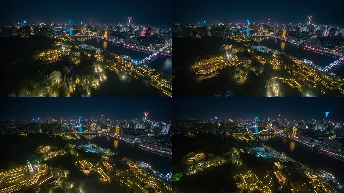 甘肃省兰州城市黄河夜景航拍