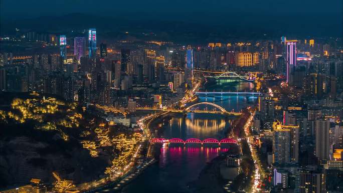 甘肃省兰州城市夜景航拍