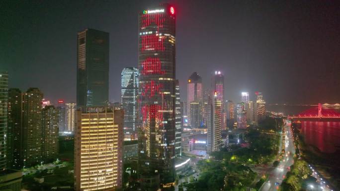 江西南昌红谷滩区秋水广场夜晚夜景航拍城市