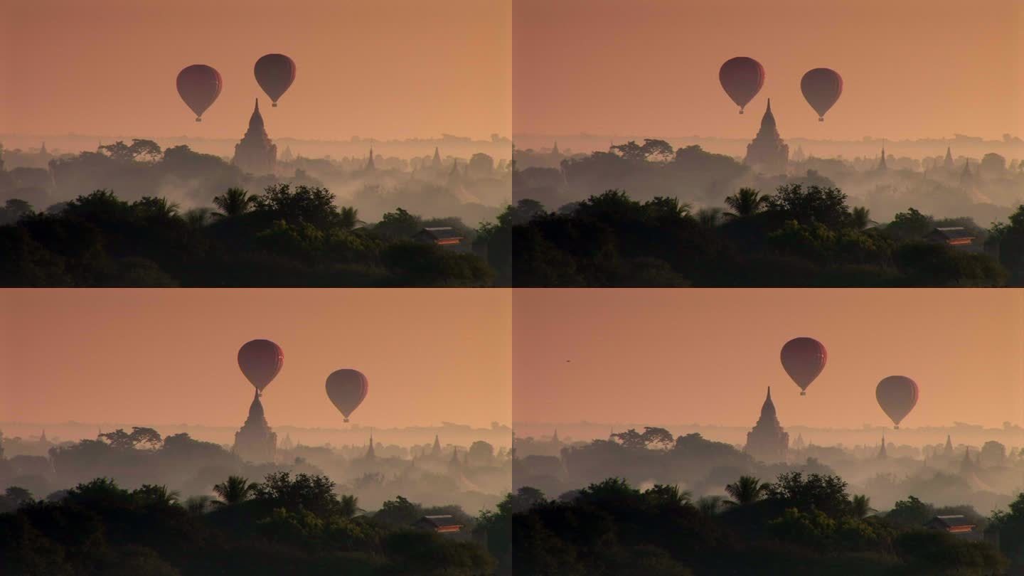 在缅甸蒲甘放飞的气球