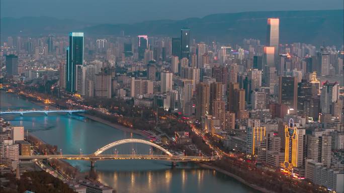 甘肃省兰州城市夜景航拍