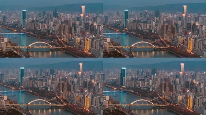 甘肃省兰州城市夜景航拍