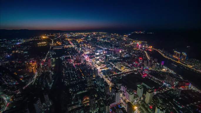 甘肃省兰州城市夜景大景航拍