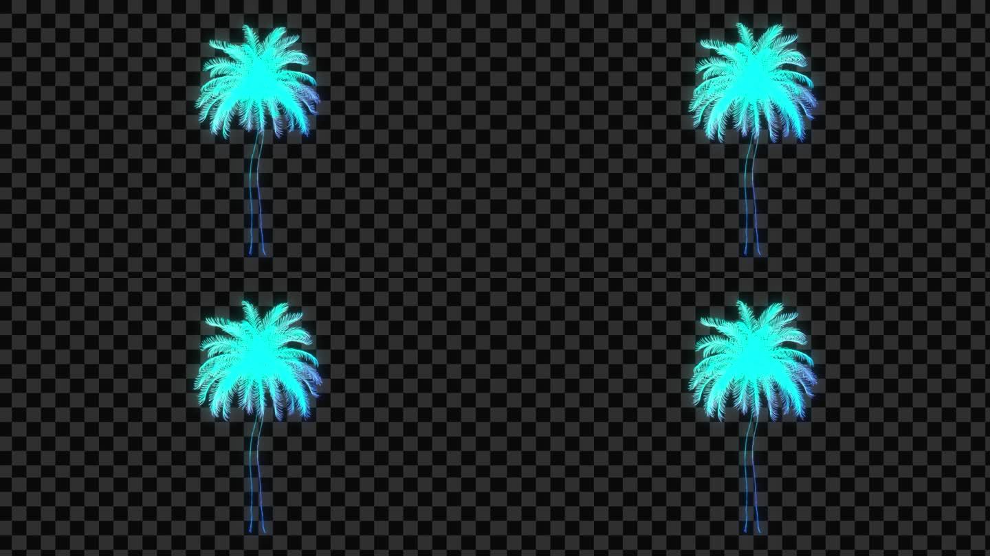 蓝色发光椰树-带透明通道