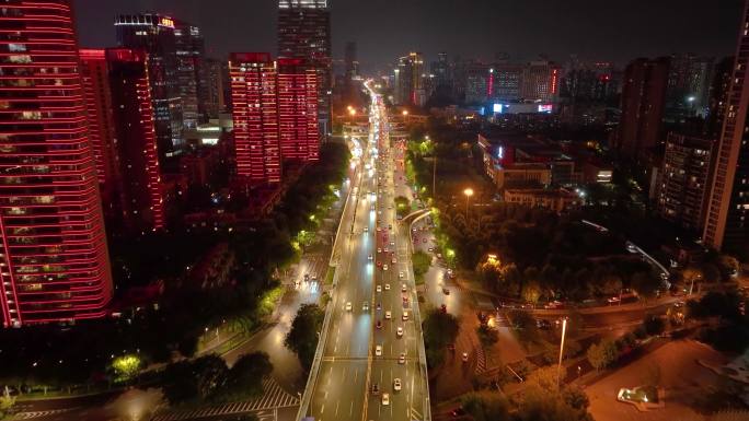 湖北武汉长江二桥夜晚夜景航拍车流交通汉口