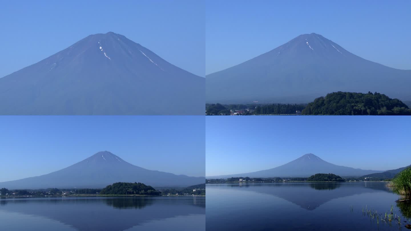 富士山倒映在湖面上