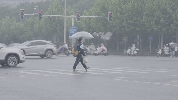 雨天打伞过马路