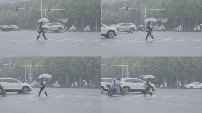 雨天打伞过马路