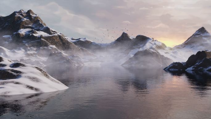 中国风山水雪山湖面背景