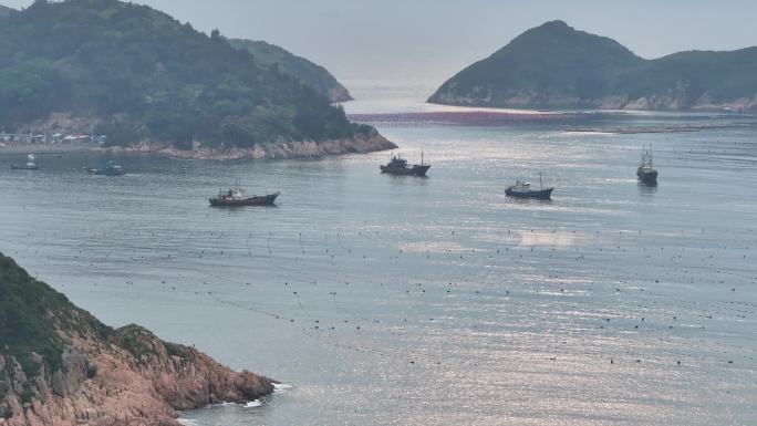 福建霞浦大京沙滩海上船只驾驶航行福建渔村