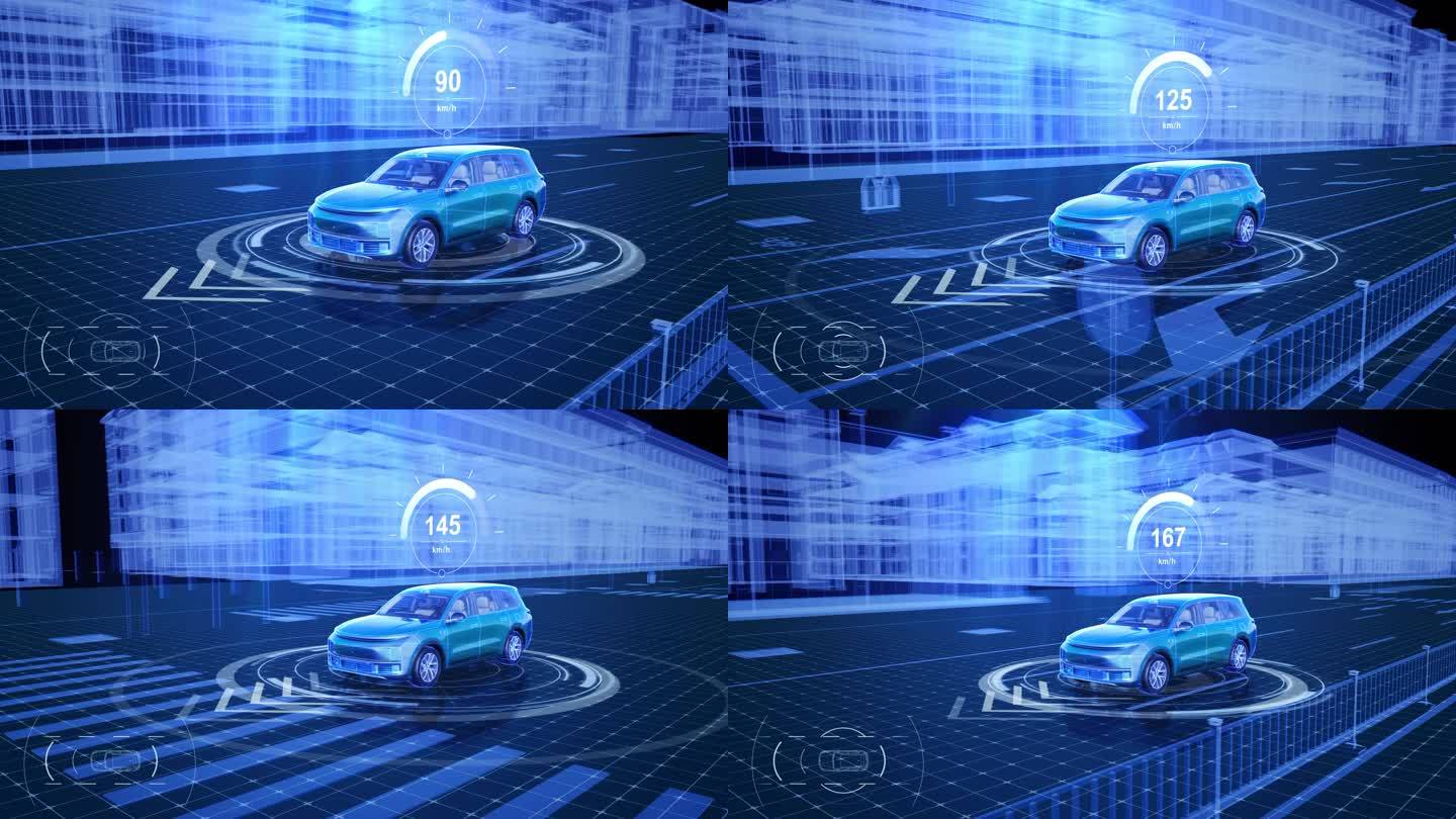 科技汽车行驶hud线框城市视频素材