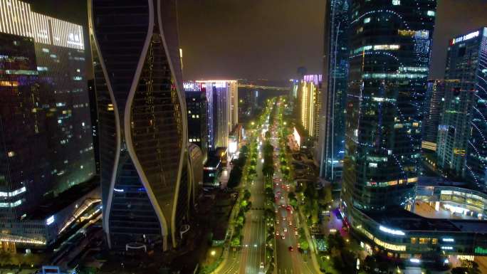 杭州萧山区钱江世纪城夜晚夜景高楼大厦