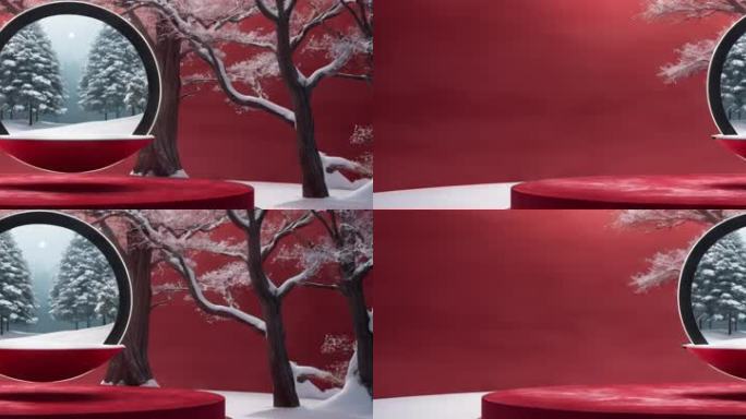8K超宽屏大屏红白彩色空间电商舞台背景板