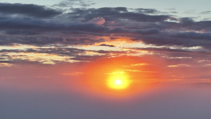 4K-Log-航拍日出、红霞、平流雾