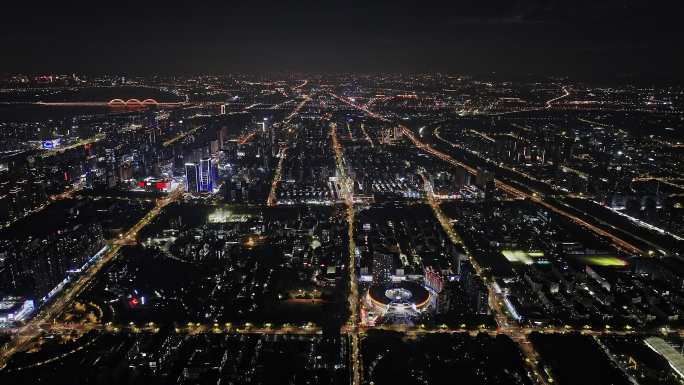 4K杭州钱塘区夜景航拍