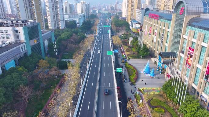 上海虹口区内环高架路航拍车流马路道路城市