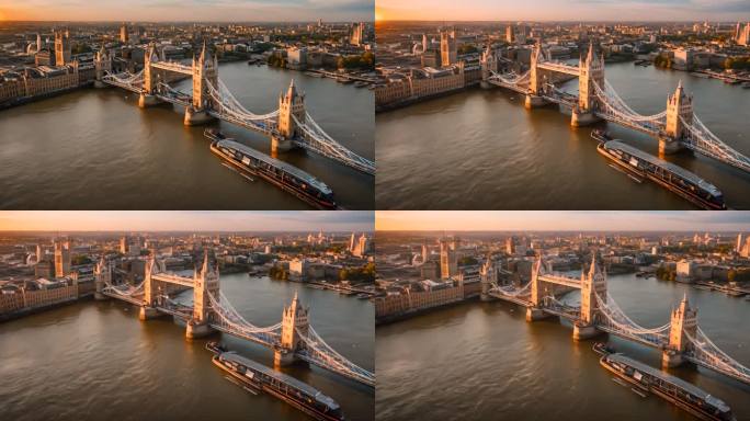 伦敦泰晤士河的空中日落景观