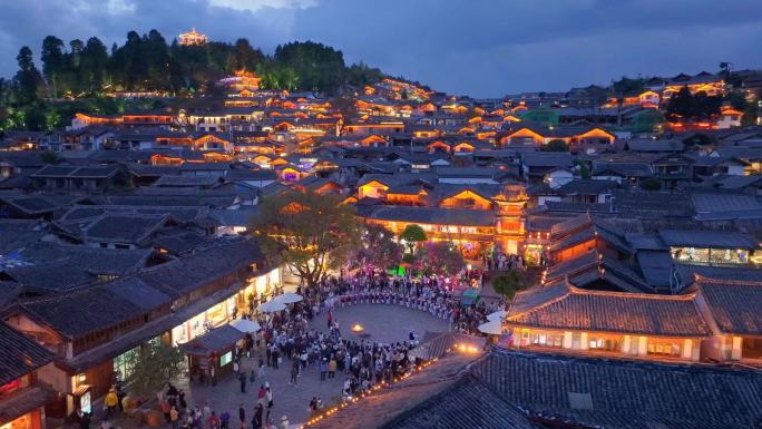 丽江夜景古城夜景航拍