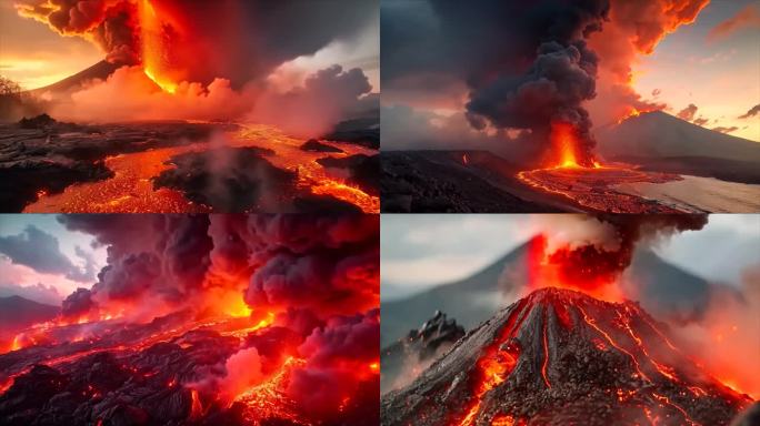 末日活火山爆发喷发岩浆自然灾害ai素材原