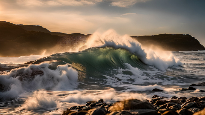海浪波浪海岸乘风破浪大海岩石海洋勇往直前