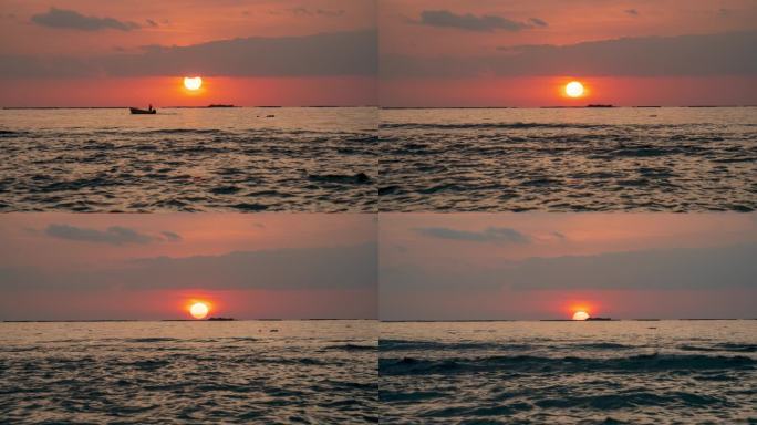 三亚西岛夕阳海平面日落8k超清