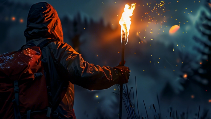 旅行者举着火把夜行【袋鼠精灵】