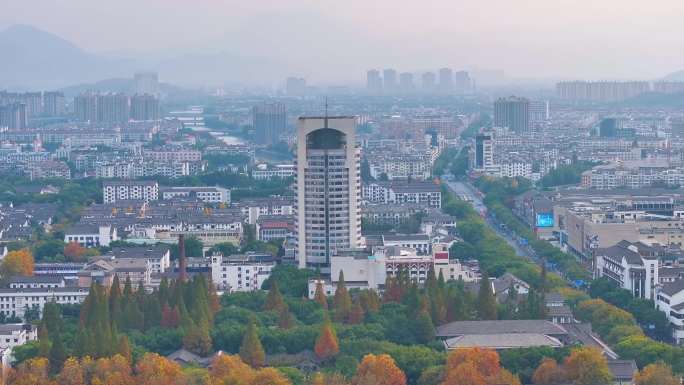 浙江绍兴越城区高楼大厦航拍摩天大楼城市风