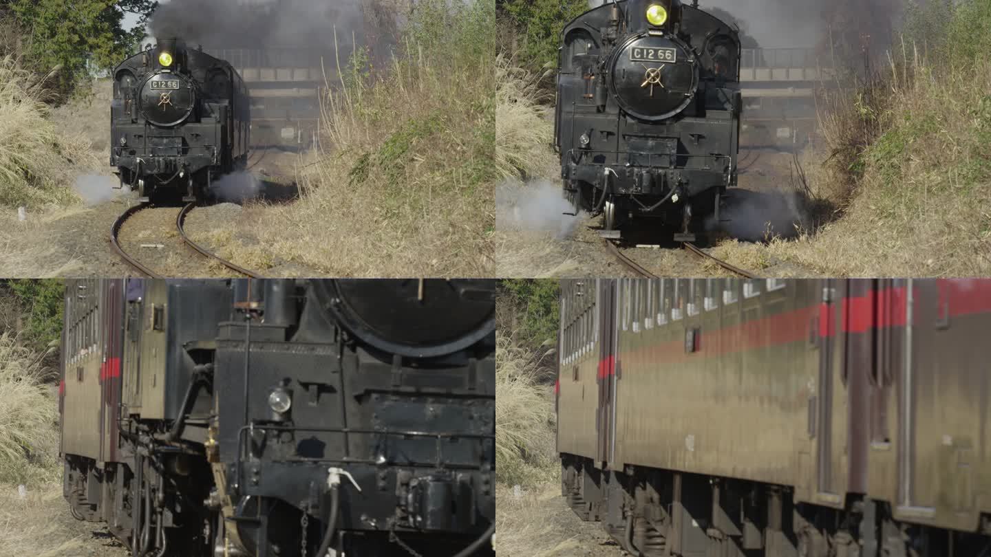 蒸汽机车带着黑烟在日本行驶