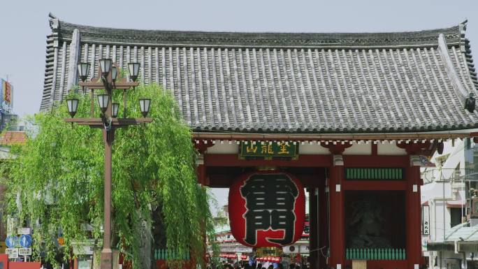 日本东京的神之门和柳树