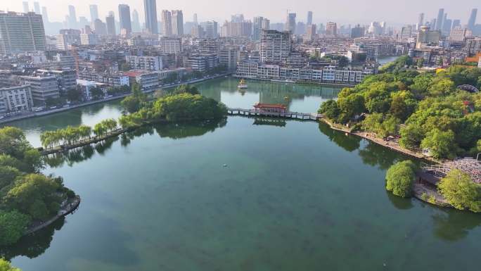 江西南昌八一公园航拍百花洲城市地标风景风