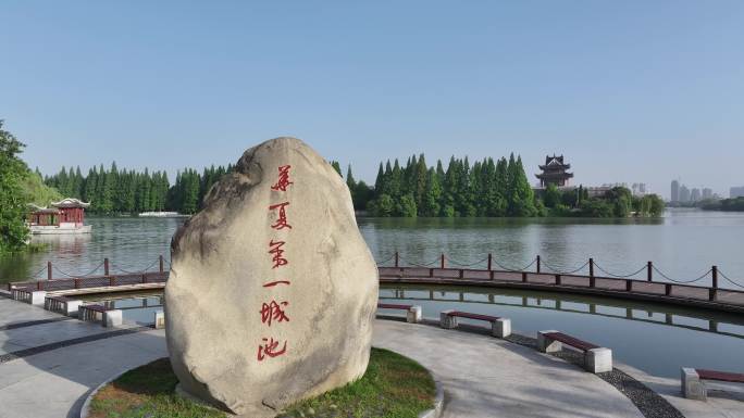 航拍襄阳古城公园华夏第一城池护城河风光