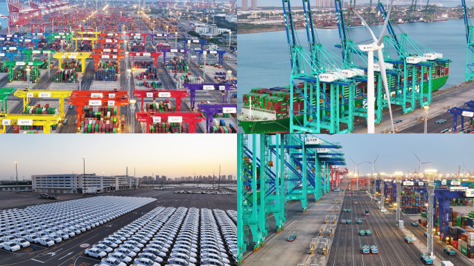 天津天津港智能码头4K航拍视频