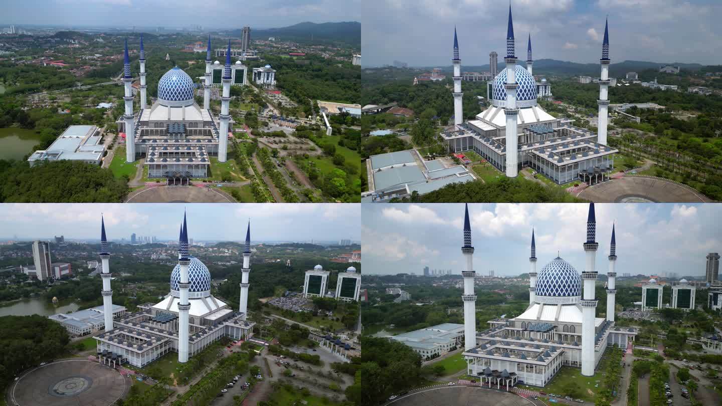 白天吉隆坡蓝色清真寺4K城市地标