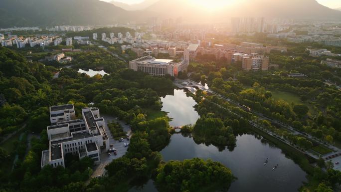 福州大学日落航拍空镜