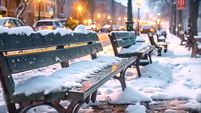 唯美城市雪景下雪天夜晚夜景ai素材原创