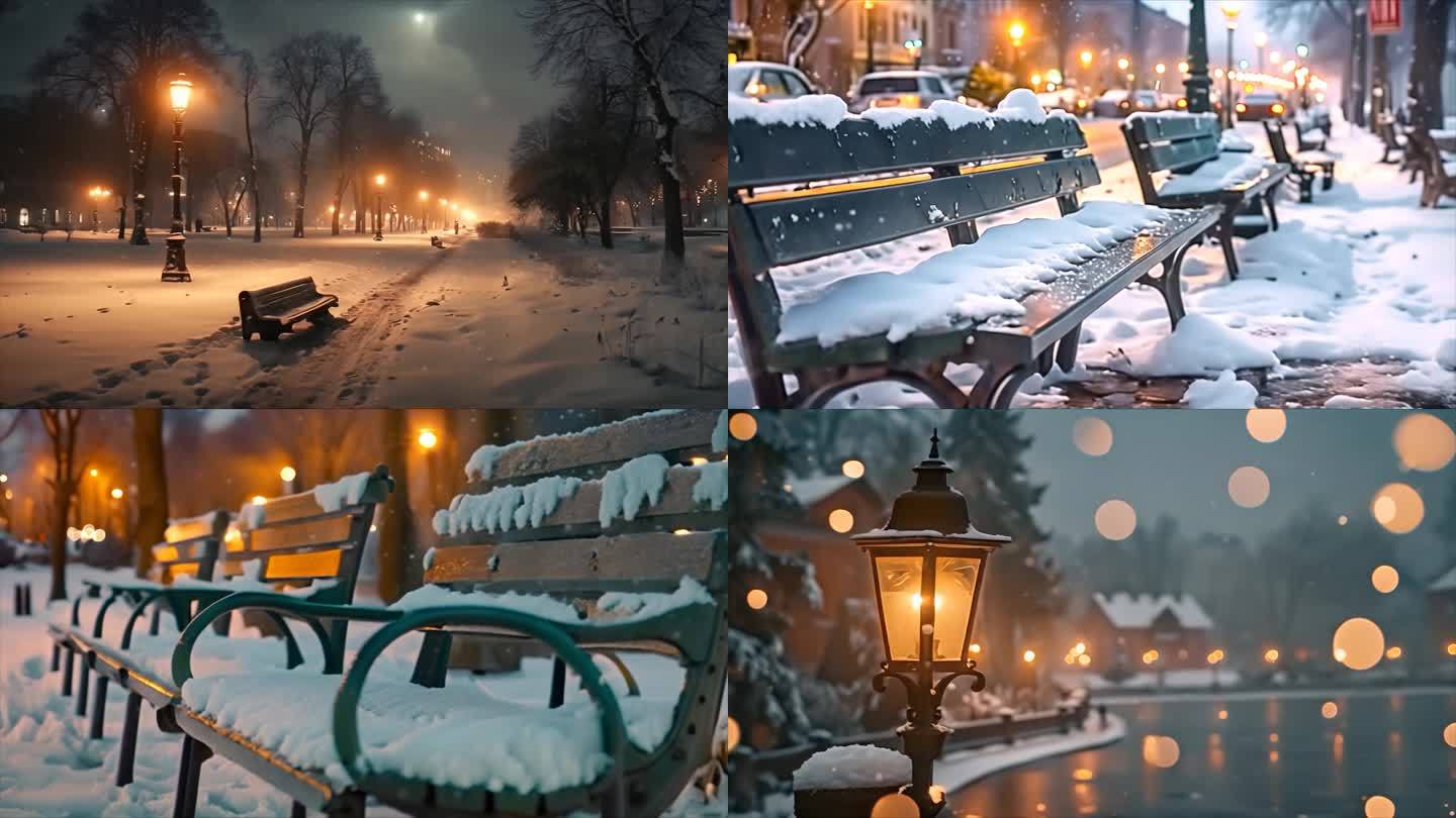 唯美城市雪景下雪天夜晚夜景ai素材原创
