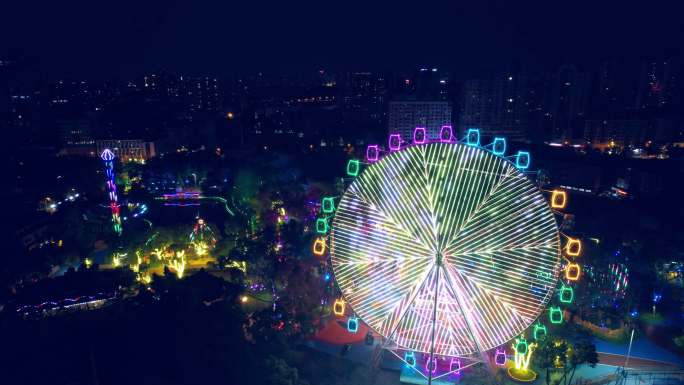 炫彩摩天轮城市夜景