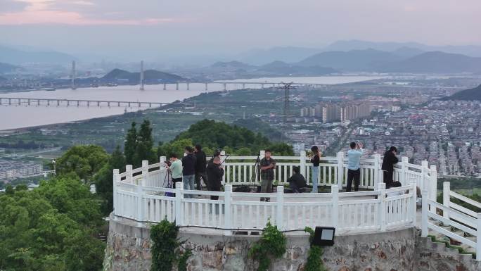 台州椒江太平山日落晚霞夕阳航拍