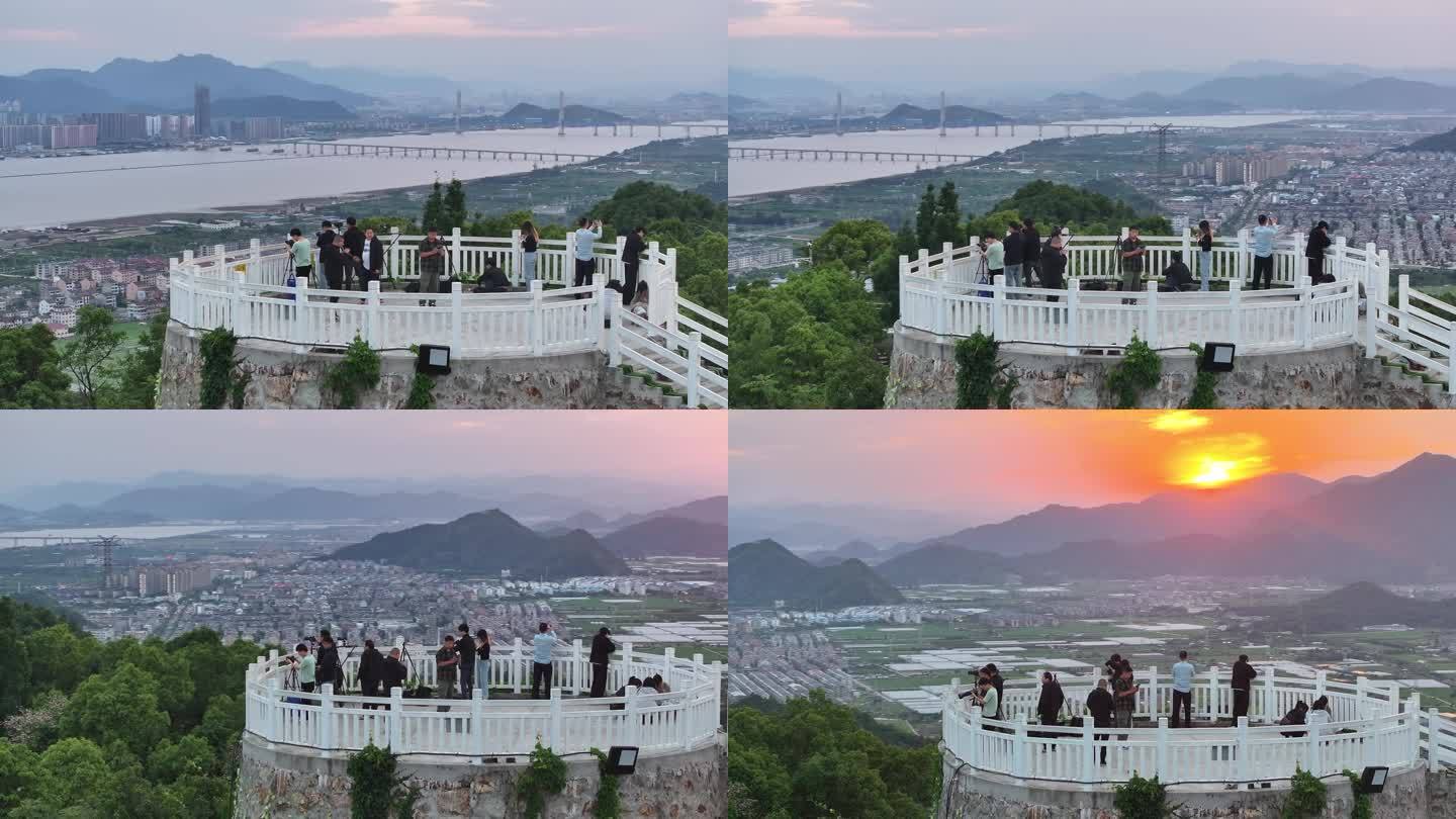 台州椒江太平山日落晚霞夕阳航拍