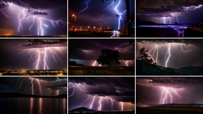 夜晚闪电打雷恶劣天气雷电乌云电闪雷鸣闪电